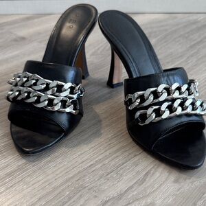 IRO Black Leather Heels with Silver Chain, size 40